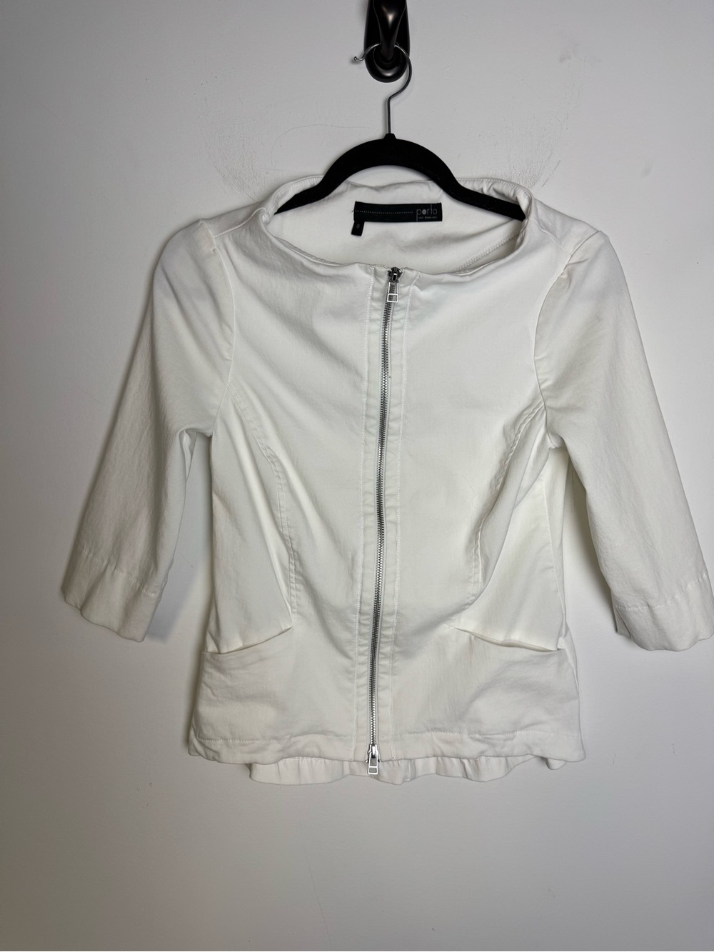 Porto White Zip-Front Women’s Jacket Half sleeve Size XS